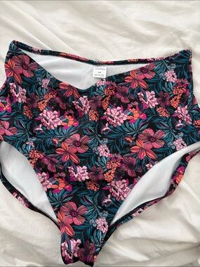 VENUS Black Bikini Bottoms with Pink & Teal Floral Trim